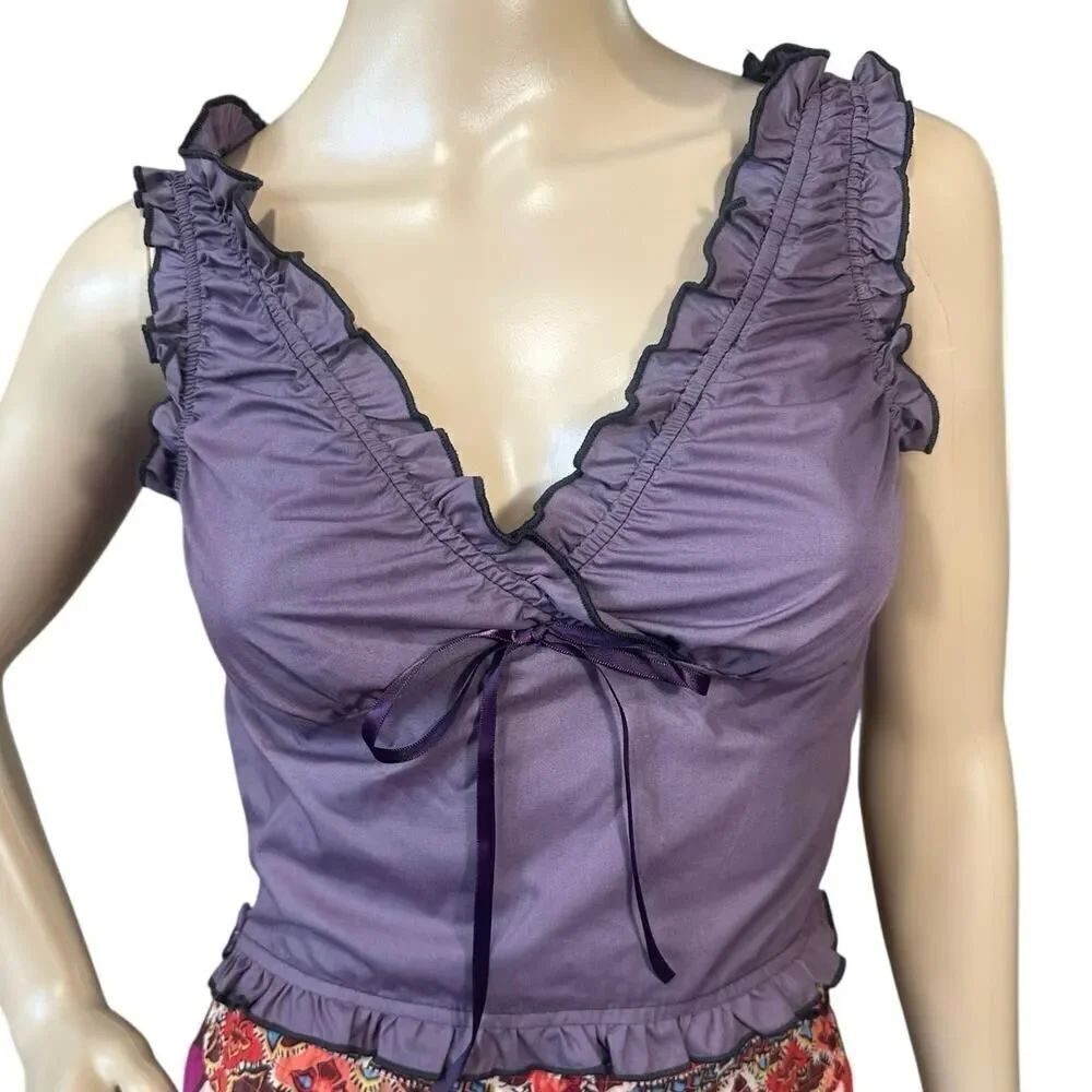 NWOT Cider Y2K Baby Doll Ruffle Bralette Crop Top Plum Fairy Whimsigoth Size XXS
